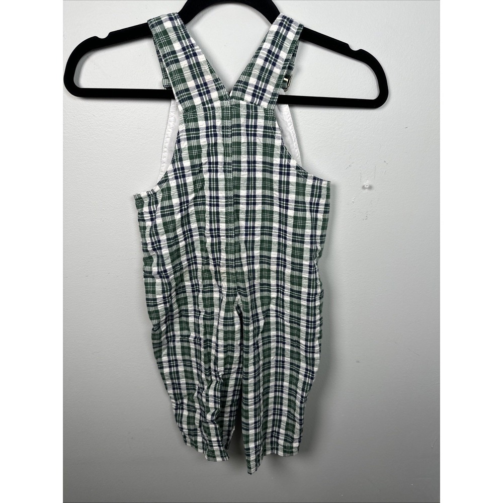 Vintage 24 Mo Baby Overalls Romper Plaid Golf Green Bear Pants 100% Cotton - Picture 5 of 11